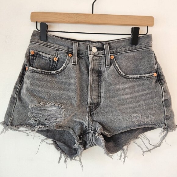 Levi's 501 Cut-Off Jeans Shorts Grey Denim High Rise Mini Women's 26 - Picture 1 of 7
